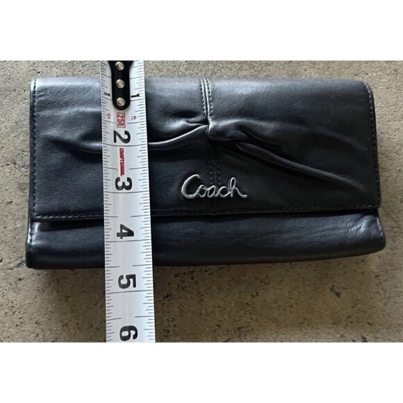 Coach Designer Black Gray Multi Pocket Flap Over Wallet Coin Zipper Pocket SZ 8” - Picture 4 of 16